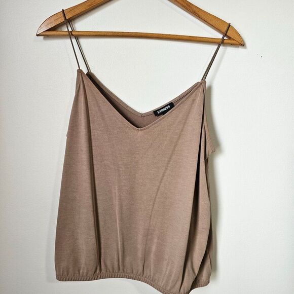 NWT EXPRESS TAN V NECK SPAGHETTI STRAP TANK TOP ELASTIC HEM SIZE M - Picture 1 of 11